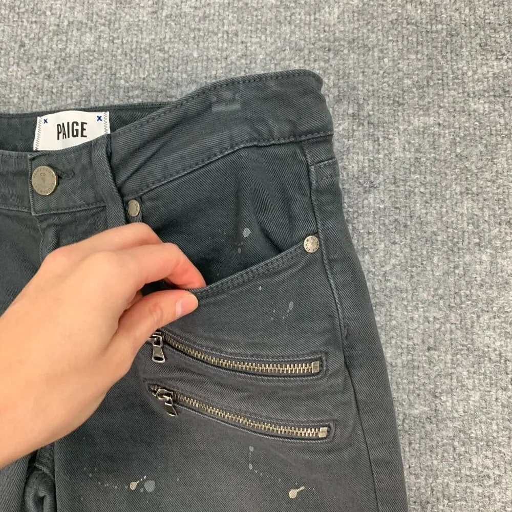Paige Edgemont Skinny Jeans Womens 28 Gray Stretch Paint Splatter Paint Splatter